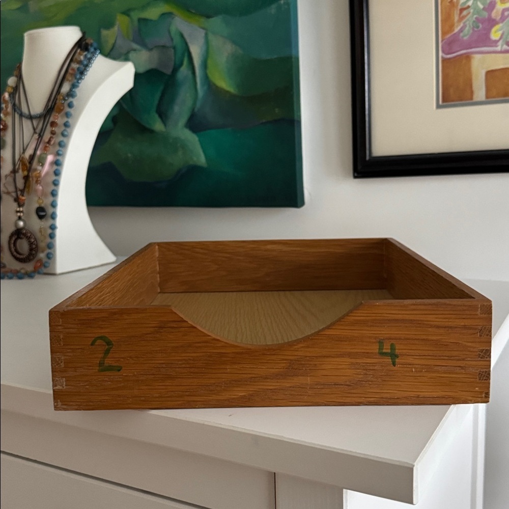 Vintage Wooden Office Tray Document Inbox with Dovetails